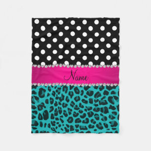 Aangepaste naam zwarte stippen met turquoise leopa fleece deken