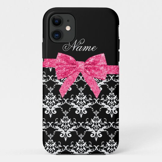 Aangepaste naam zwarte witte vocht roze glitterboo Case-Mate iPhone case (Achterkant)