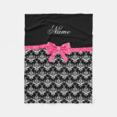 Aangepaste naam zwarte witte vocht roze glitterboo fleece deken (Voorkant)