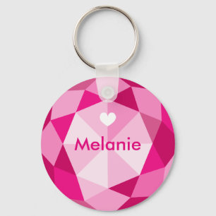 Aangepaste naamknop voor roze diamanten sleutelhanger