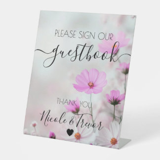 Aangepaste namen Delicate Roze Bloemen Tafelkaart Reclamebord Met Voetstuk