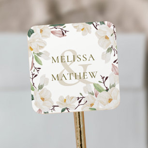 aangepaste namen Elegant Oosters Magnolia Vierkante Sticker