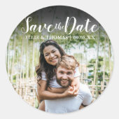 Aangepaste Namen Het Manuscript van de Foto sparen Ronde Sticker (Voorkant)