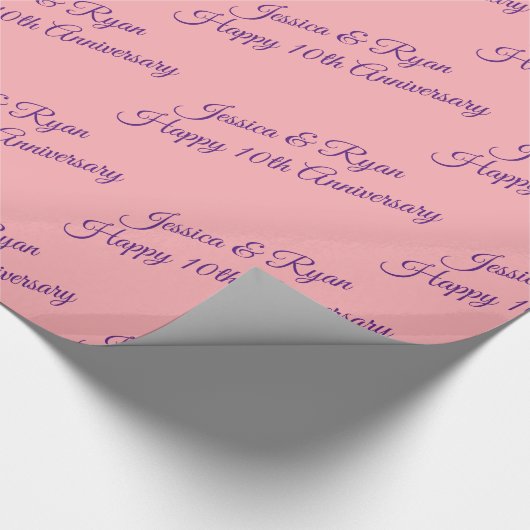 Aangepaste namen, Jubileum, Paarse script op perzi Cadeaupapier (Hoek)