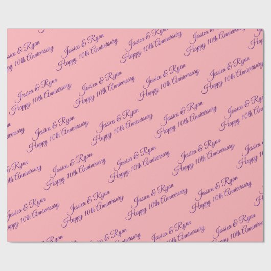 Aangepaste namen, Jubileum, Paarse script op perzi Cadeaupapier (Vlak)