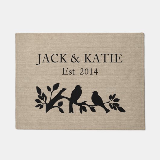 Aangepaste namen linen burlap rustige jute liefheb deurmat (Voorkant)
