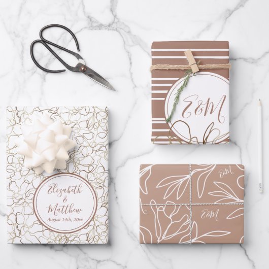 Aangepaste namen Mocha Mousse Bruine Trouwdag Inpakpapier Vel (Voorkant)