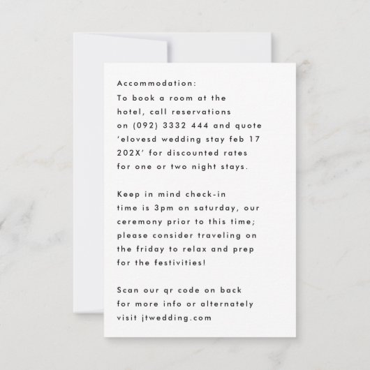 Aangepaste namen Modern Black Details Accommodatie RSVP Kaartje (Achterkant)