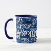 Aangepaste namen overlappende all-over donkerblauw mok (Links)