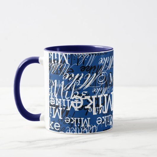 Aangepaste namen overlappende all-over donkerblauw mok (Links)