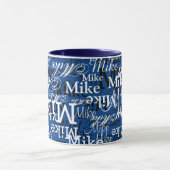 Aangepaste namen overlappende all-over donkerblauw mok (Midden)