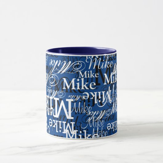 Aangepaste namen overlappende all-over donkerblauw mok (Midden)