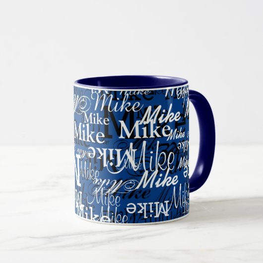 Aangepaste namen overlappende all-over donkerblauw mok (Voorkant rechts)