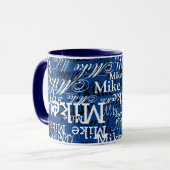 Aangepaste namen overlappende all-over donkerblauw mok (Voorkant links)