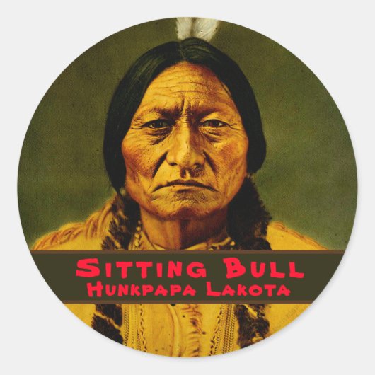 Aangepaste Native American Indian Chief Sitting Bu Ronde Sticker (Voorkant)