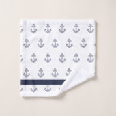 Aangepaste Nautical Anchor Bathroom Navy Blue stre Bad Handdoek (Wasdoekje)
