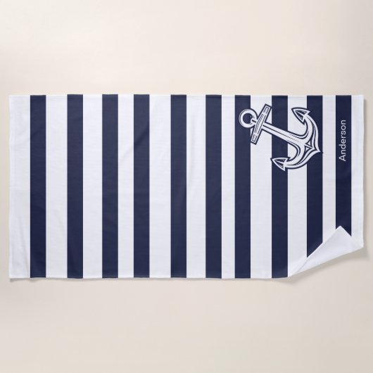 Aangepaste Nautical Anchor Bathroom Navy Blue stre Strandlaken (Voorkant)