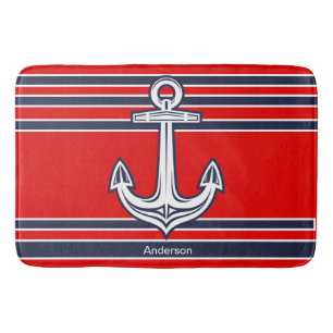 Aangepaste Nautical Anchor Bathroom Red Navy Blue Badmat