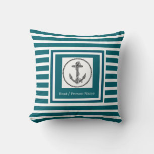 Aangepaste Nautical Anchor Dk Blauwgroen Striped Kussen
