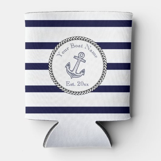 Aangepaste Nautical Anchor Navy Blue strepen Blikjeskoeler (Voorkant)