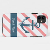 Aangepaste Nautical, Blue Anchor & Roos Stripes Case-Mate iPhone Case (Achterkant (horizontaal))