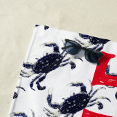 Aangepaste Nautical Blue Crab Beach Towel Strandlaken (In situ)