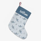 Aangepaste Nautical Boat & Anchor Pattern Boys Kleine Kerstsok (Voorkant (Hangend))