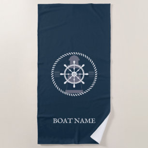 Aangepaste Nautical Boat Name Navy Blue Strandlaken