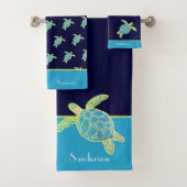 Aangepaste Nautical Coastal Zee Turtle Blauwgroen  Bad Handdoek (Insitu)