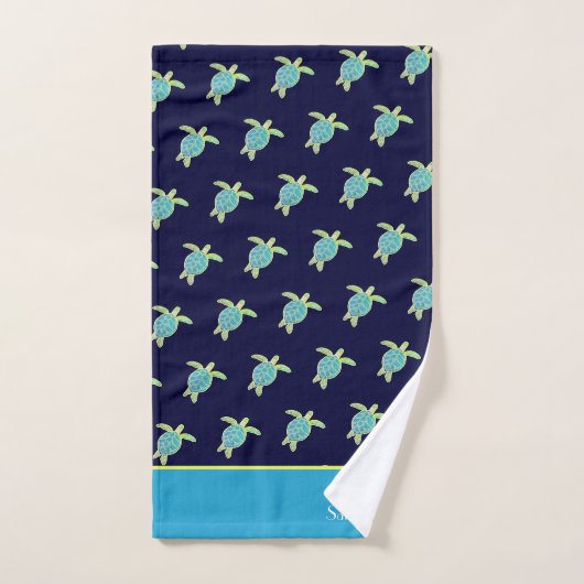 Aangepaste Nautical Coastal Zee Turtle Blauwgroen  Bad Handdoek (Handdoek)
