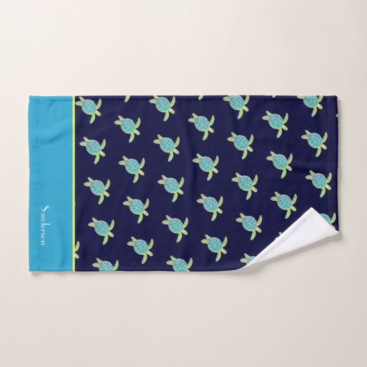 Aangepaste Nautical Coastal Zee Turtle Blauwgroen  Bad Handdoek (Handdoek)