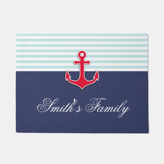 Aangepaste Nautical Navy Blue Design Familienaam Deurmat (Voorkant)