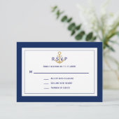 Aangepaste Nautical Navy Blue Gold Anchor RSVP Wed (Staand voorkant)