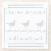 Aangepaste Nautical Navy Blue SEABIRDS Boat Name Glazen Onderzetter (Achterkant)