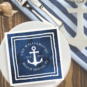 Aangepaste Nautical Navy Blue White Anchor Servet