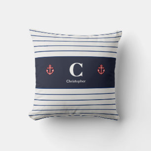 Aangepaste Nautical Navy White Stripes Kussen