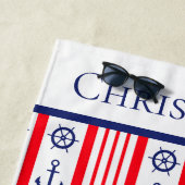 Aangepaste Nautical Red White Anchors Ships Strandlaken (In situ)