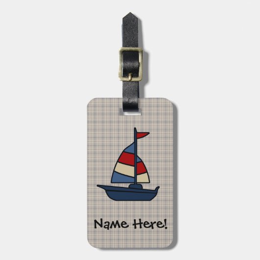 Aangepaste Nautical Sailboat Blue/Tan Boy's Bagagelabel (Voorkant verticaal)