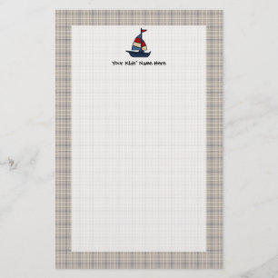 Aangepaste Nautical Sailboat Blue/Tan Boy's Briefpapier