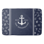 Aangepaste Nautical White Navy Blue Anchor Badmat (Voorkant)