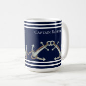 Aangepaste Nautical White Navy Blue Anchors Koffiemok (Voorkant rechts)