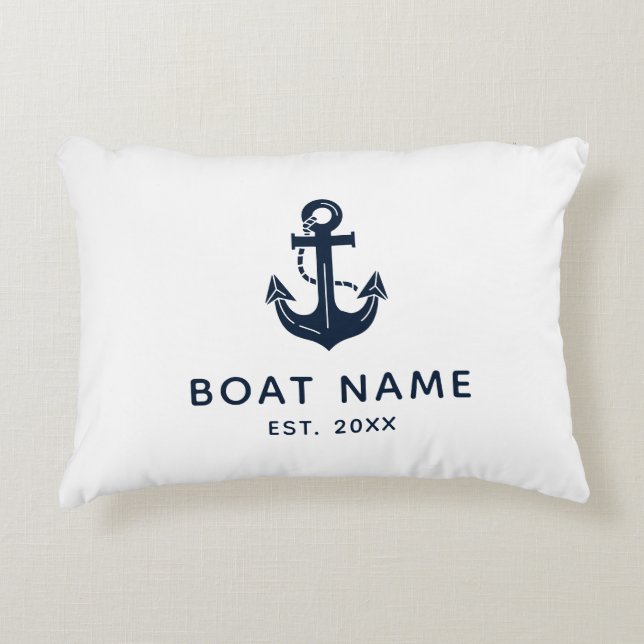 Aangepaste nautische anker bootnaam accent kussen (Voorkant)