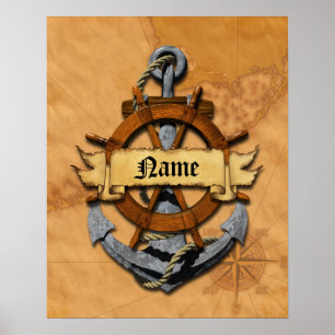 Aangepaste Nautische Anker en Wiel Poster