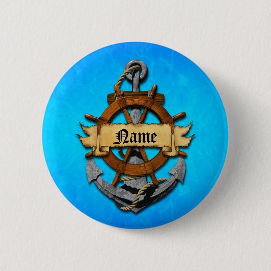 Aangepaste Nautische Anker en Wiel Ronde Button 5,7 Cm (Voorkant)