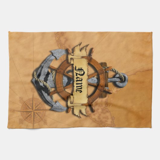 Aangepaste Nautische Anker en Wiel Theedoek (Horizontaal)
