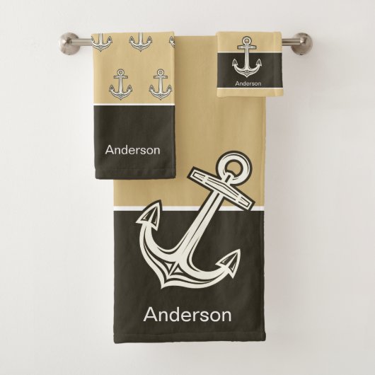 Aangepaste nautische anker zand tan bruin bad handdoek (Insitu)