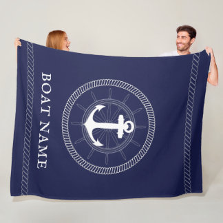 Aangepaste nautische blauw wit anker fleece deken