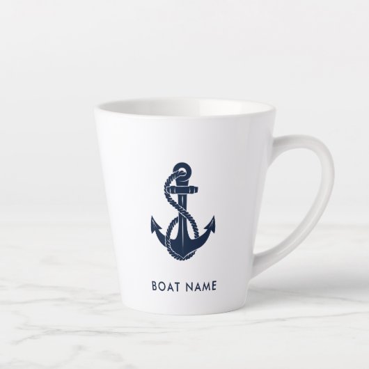 Aangepaste nautische bootnaam marine blauw anker latte mok (Rechts)
