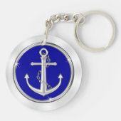 Aangepaste Nautische cadeaus, blauw, wit, anker Sleutelhanger (Achterkant)