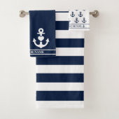 Aangepaste nautische hart anker marine witte strep bad handdoek (Insitu)